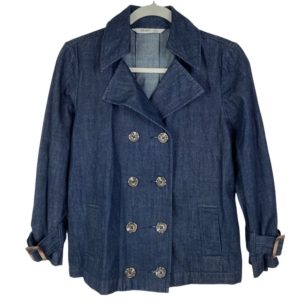 Old Navy‎ Double Breasted Double Collar Buckle Jean Jacket Women's S Blue Denim